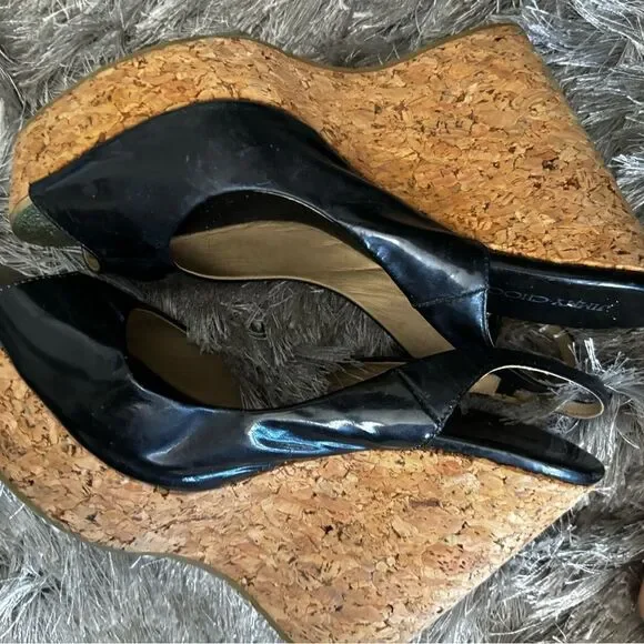 JIMMY CHOO cork wedge slingback sandals classic black dress shoes open toe y2k - Picture 7 of 7